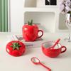 Ceramic Apple Cup Mug Household Drinking Cup Girls with Lid Spoon High Value Cute Coffee Cup Breakfast Cup
