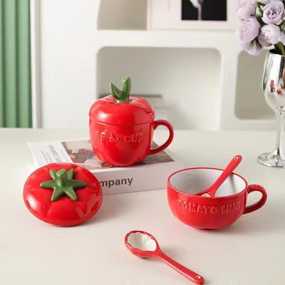 Ceramic Apple Cup Mug Household Drinking Cup Girls with Lid Spoon High Value Cute Coffee Cup Breakfast Cup