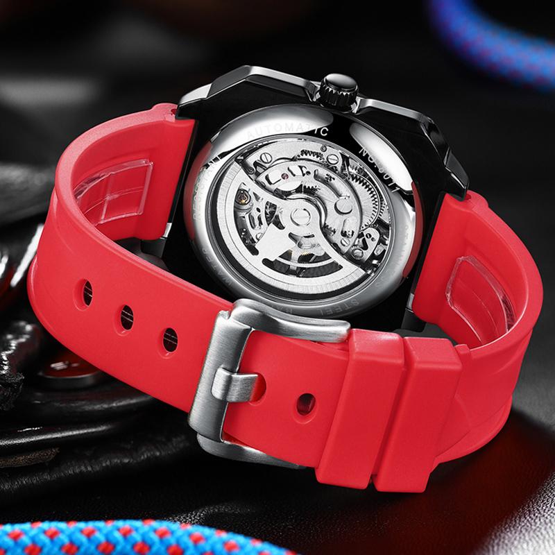 Square Dial Automatic Tourbillon Watch for Men Mechanical Skeleton Tourbillon Mens Watches Rubber Strap Top Brand Luxury