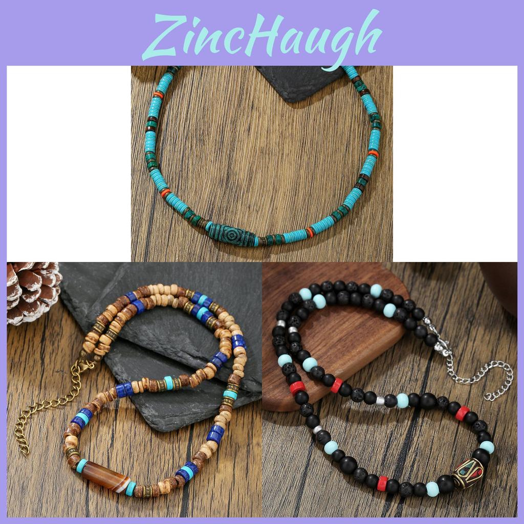 Vintage Style Alloy Chain Necklace With Synthetic Stone Beads For Casual Wear