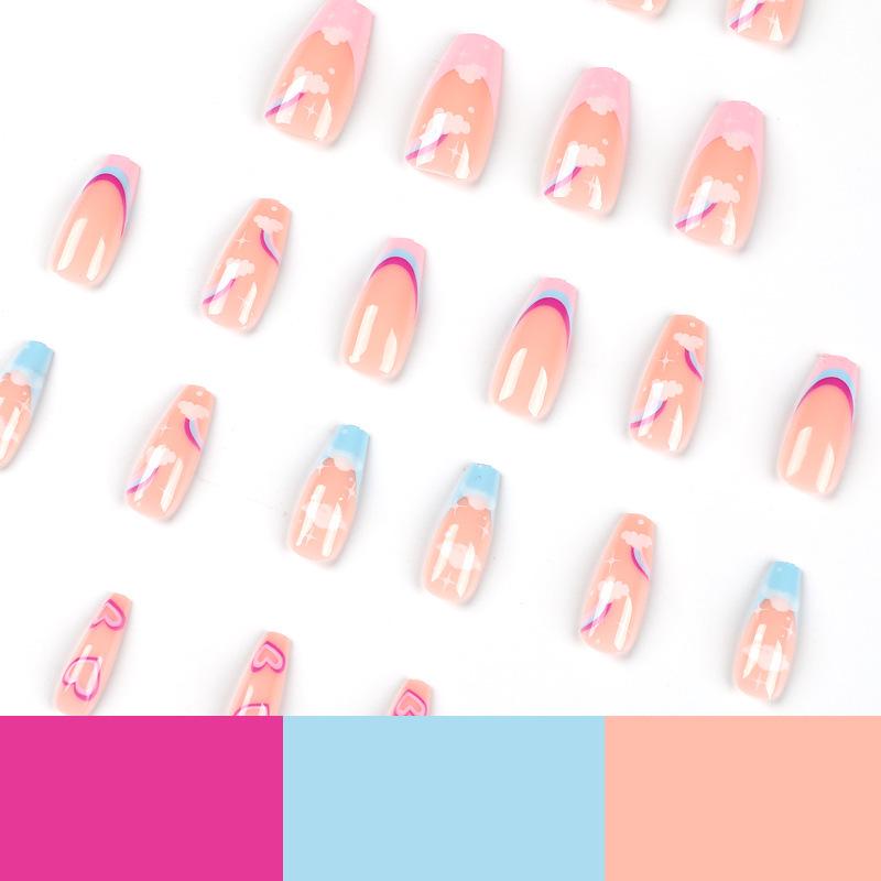 Rainbow Cloud Heart Ballet Multicolor Press-On Nails - Medium Length and Removable