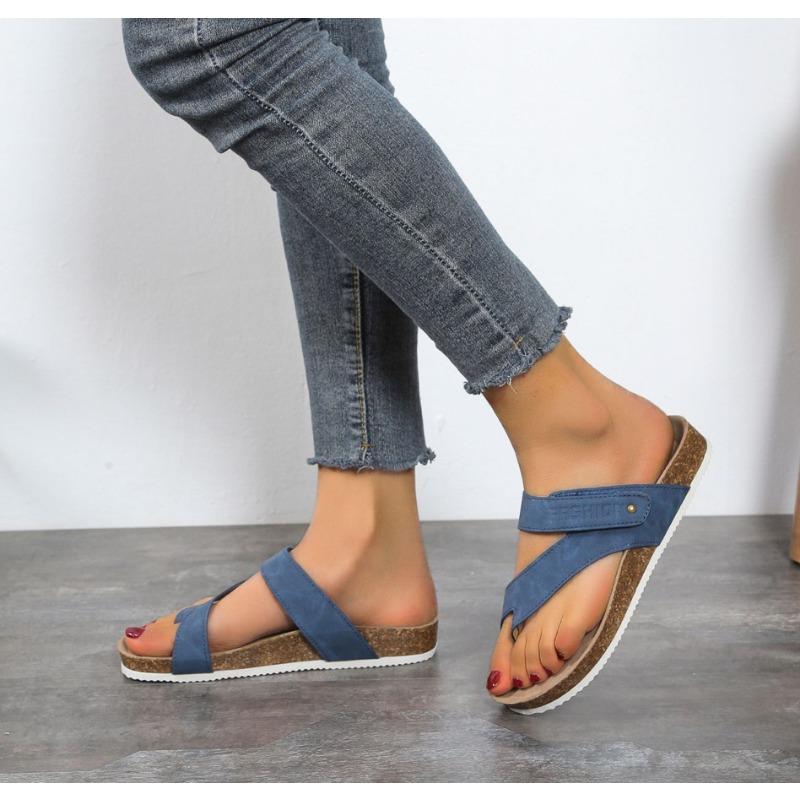 Summer new fashion outer wear non-slip cork cover toe pinch foot beach cool slippers women's flat slippers