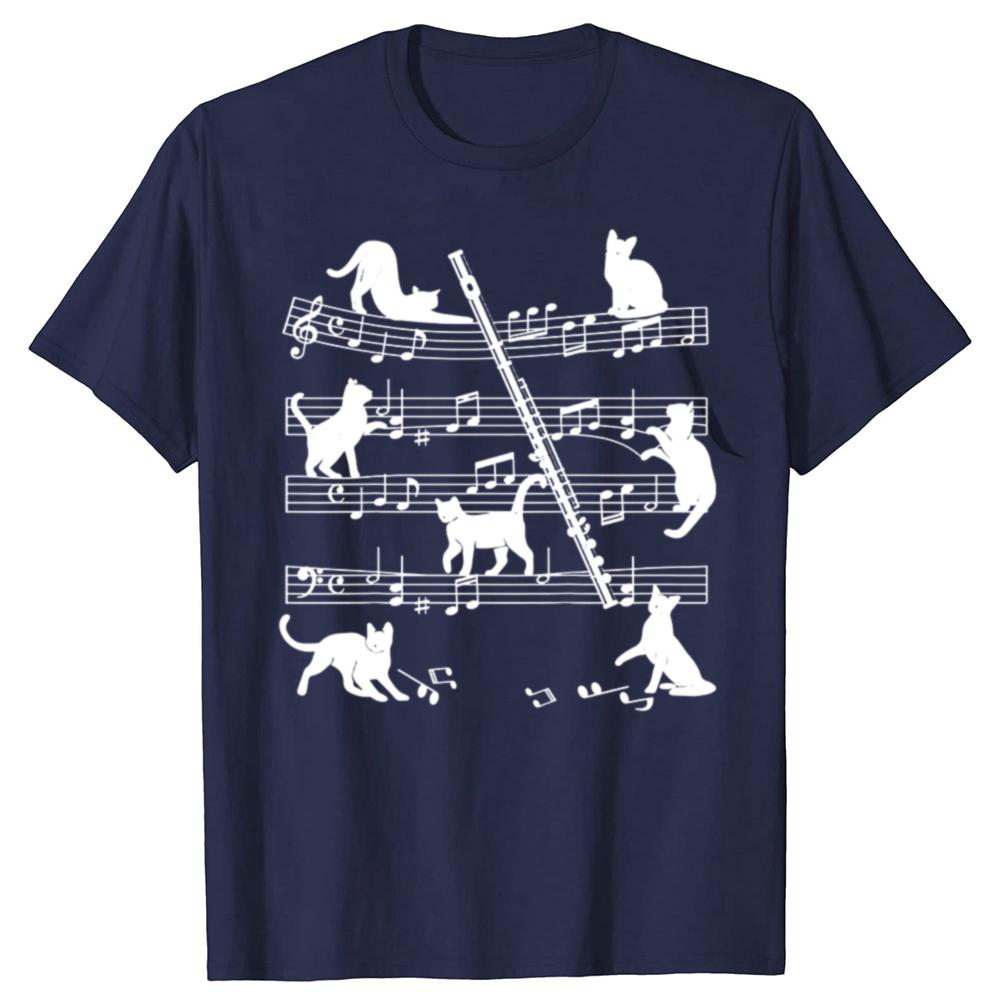 Flautist Flutist Cats Flute Player T Shirts Graphic Cotton Streetwear Short Sleeve Birthday Gifts Summer T-shirt Mens Clothing