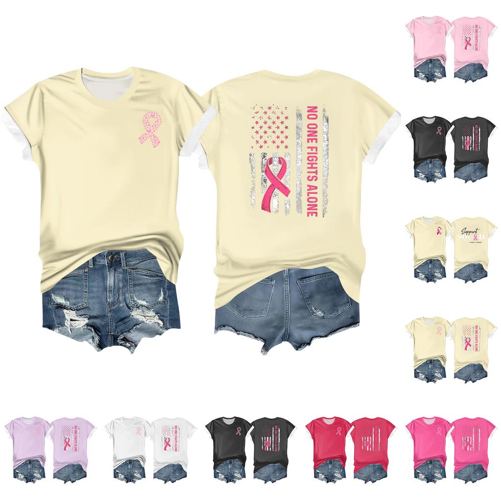 Women's Breast Ribbon Printed Casual Short Sleeve