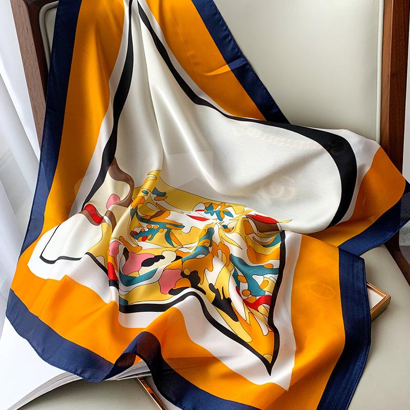 Square Scarf for Women's New Printed Imitation Silk Clothing Decoration Spring and Autumn Scarf Literary and Versatile Small Scarf Headband Tie Pack