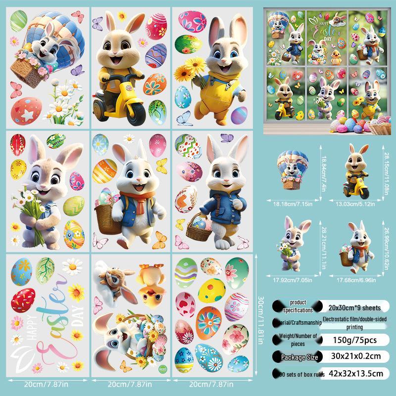 Easter Cartoon Rabbit & Egg Window Glass Stickers for Refrigerator & Cabinets