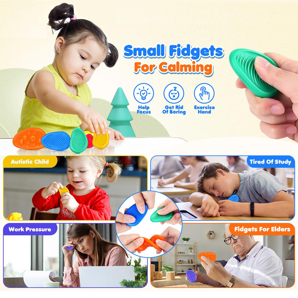 Fidget Toys Adults Sensory Silicone Stone 6 Pack Textured for Autism Kids Calming Down Fidget Stress Relief Toys Kids Gifts