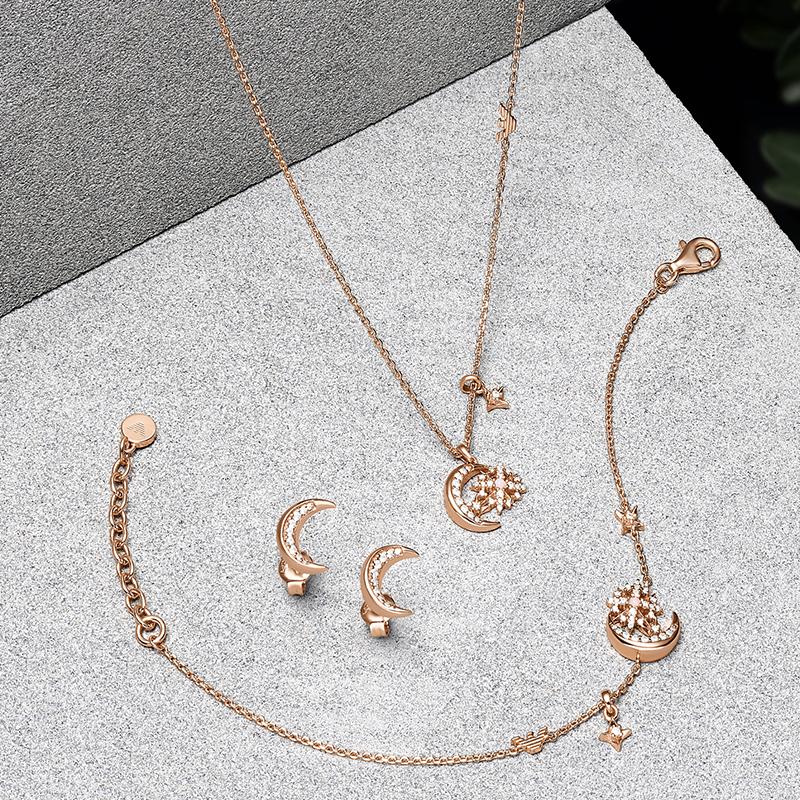 Emporio Armani Star And Moon Series Paved Zirconia Fashion Light Luxury Necklace Women Necklace Gold EG3633221