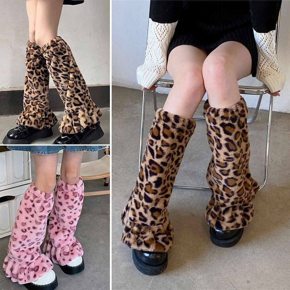 Leopard Print Leg Warmers Ruffled Design Stockings Cosplay Ankle Warmer Socks  Street Style
