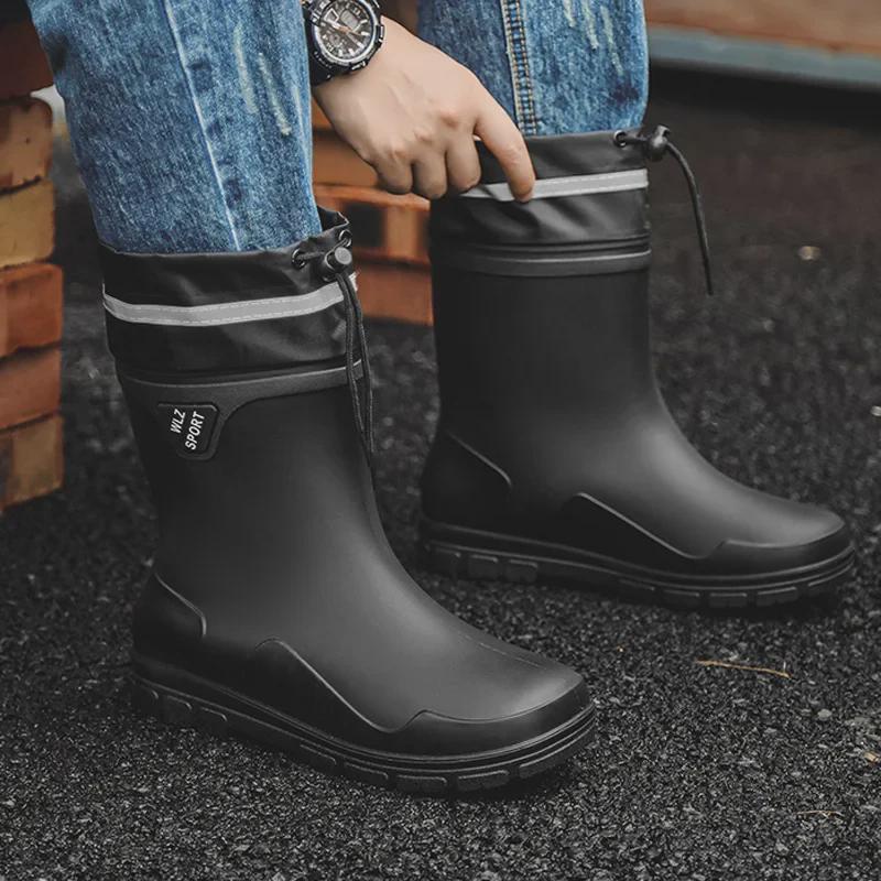 Men's Waterproof Non-Slip Outdoor Korean Fashion Rain Boots for Fishing and Sea Tasks