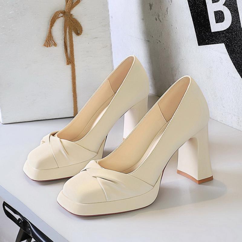 

Fashion Waterproof Platform Bow High Heels Super High Heels Thick Heels Women s Shoes Square Toe Elegant Shallow Mouth Single Shoes Wome 34