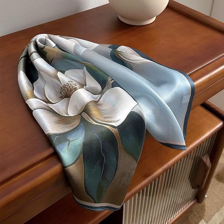 100% Natural Real Silk Scarf Women Bandana Square Scarves Wrap Kerchief Mulberry Spring Luxury Summer Beach High Quality Hijab