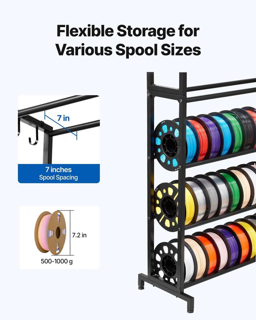 3D Printer Filament Storage Rack, 7 Tier Heavy Duty Storage Shelves for 3D Printing Filaments, Filament Spool Holders Racks for 3D Printing Studio,