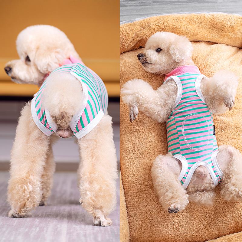 Dog Clothes Thin Belly Protector Vest Wrap Tummy Cooler Free Striped Shirt Back Button Bitch Spaying Weaning
