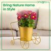 Metal Wagon Planter, Metal Plant Stand for Indoor & Outdoor Use, 2 Wheel Pot Stand, Flower Vase For Flowers & Ornaments, 27 X 13 X 21 Cm