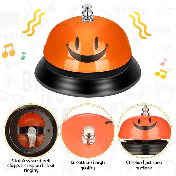 Chumia 6 Pcs Call Bell Desk Bell for Service 3 Inch Diameter Smile Face Service Bell for Desk School Bell with Metal Anti Rust Construction Front