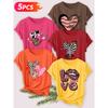Five-piece set Elegant short-sleeved shirt for women Leopard print heart print round neck women's casual sportswear T Shirt Suitable for spring and