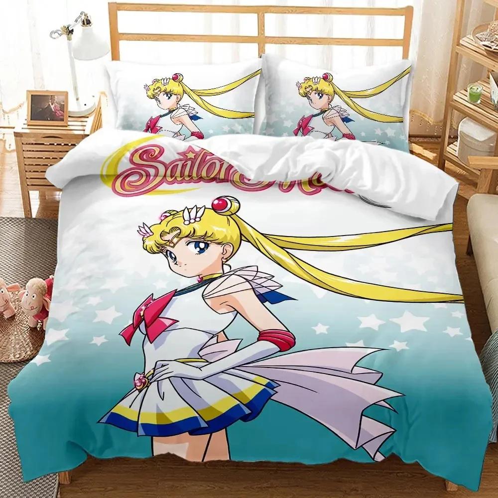 Anime CartoKawaii Sailor Moon Bedding Set for Girls Luxury Duvet Cover Pink Comforter Twin Duvet Cover Set with Pillowcase Gifts