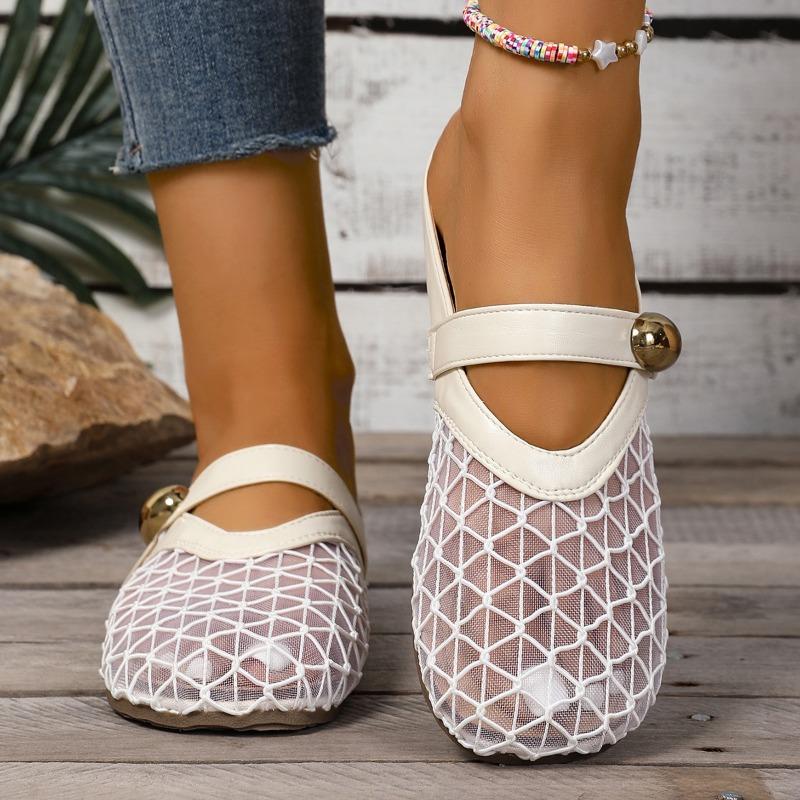 Fashion Ladies Shoes 2025 Hot Sale Closed Toe Women's Slippers Fashion Outdoor Casual New Metal Decoration Mesh Light Flat Slippers