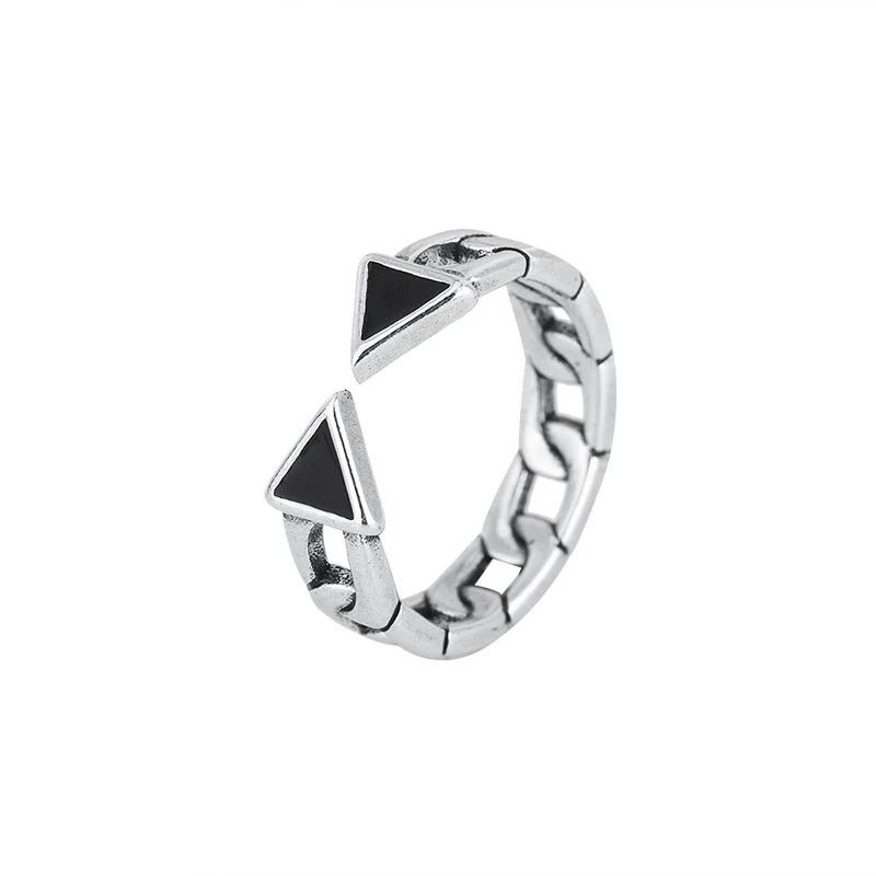 925 Sterling Zilveren Ring voor Vrouwen Meisje Gift Blace Steen Kristal Glazuur Retro Punk Open Sieraden Dropship Groothandel