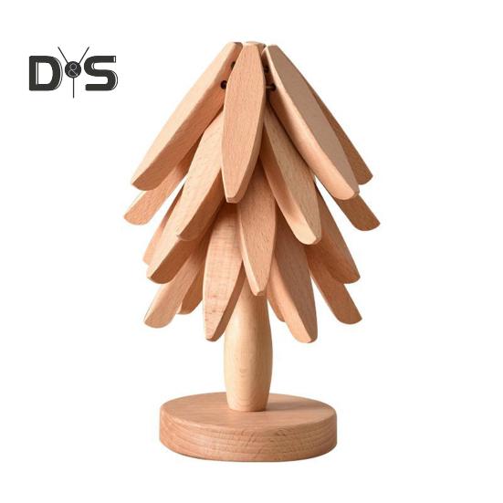 Wooden Trivets for Hot Dishes Tree Shape Trivet Set Special Texture Coaster Hot Pot Holder 4 Triangular Mats + 1 Stand Multifunctional Kitchen Table