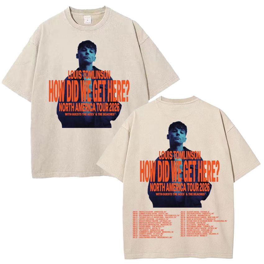 How Did I Get Here Vintage Washed TShirt Singer Louis Tomlinson Album Print Unisexs Cotton Tee Shirt Tide Short Sleeve Fans Gift