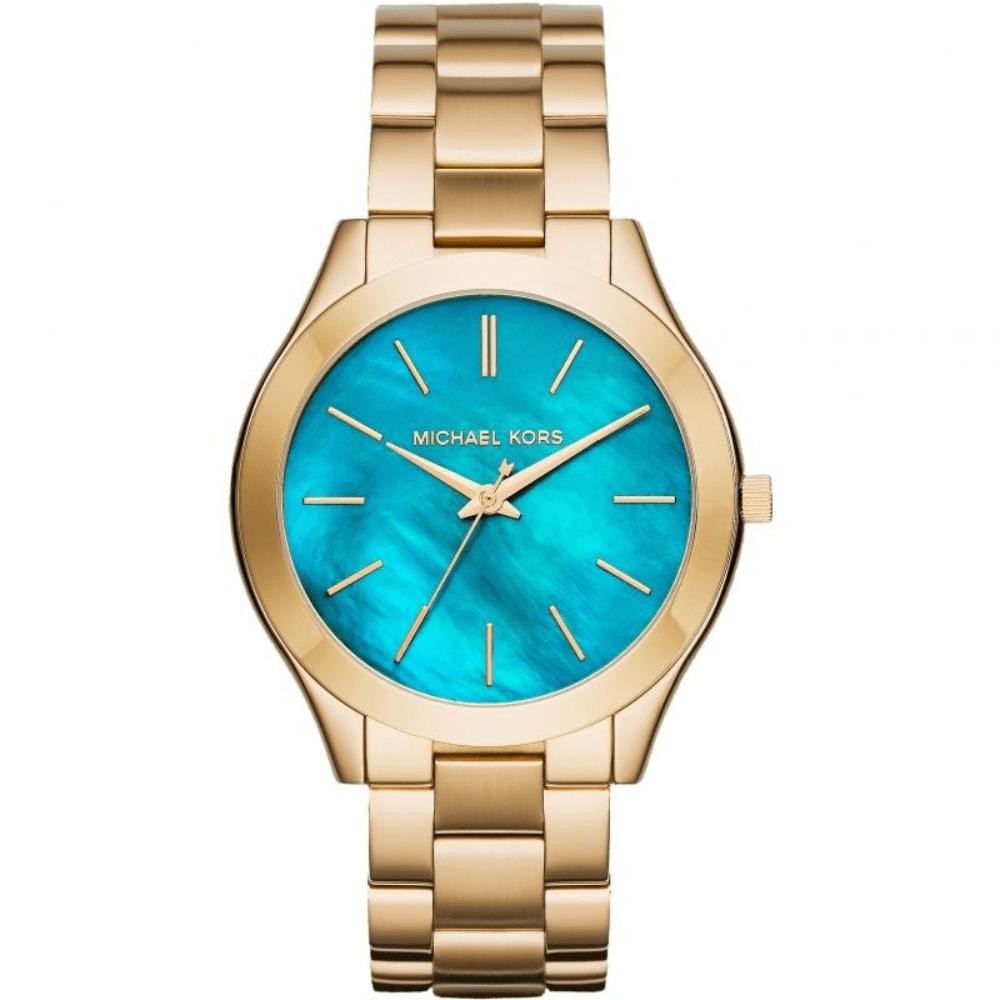 Michael Kors Women's Gold Mk3492 Slim Runway Blue Dial Watch