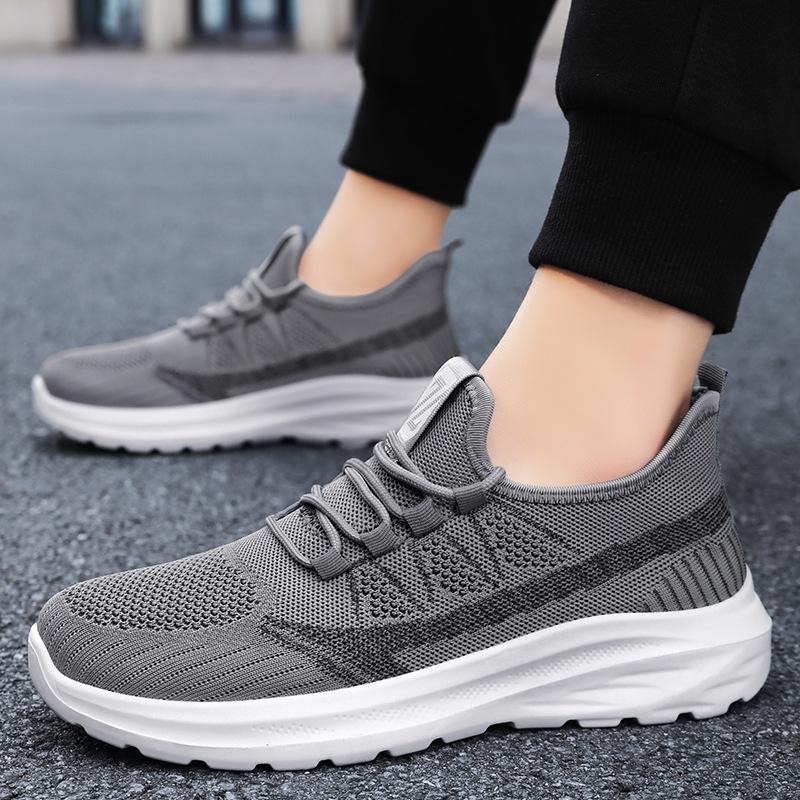Men's single shoes 2025 summer new lace-up lightweight male dad flat-bottomed fly-woven shoes mesh casual sports shoes