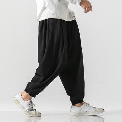 Joggers Homme Style Chinois Coton Lin - Grande Taille Ample Décontracté Pantalon Harem pour Printemps/Été