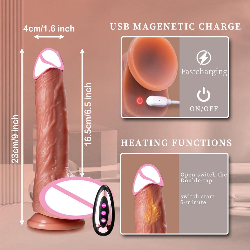 Realistic Dildo Telescopic Vibrator Adult Female Stimulator Big Dick Penis Anal Plug with Heating Thrusting Sex Toys for Women