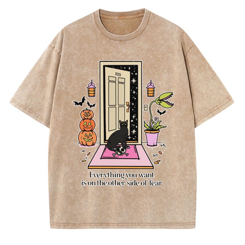 Halloween Pumpa Demon Tryck Dam T-shirt Tvättad Denim Casual Retro Lös Kortärmad Holiday Wear Kläder