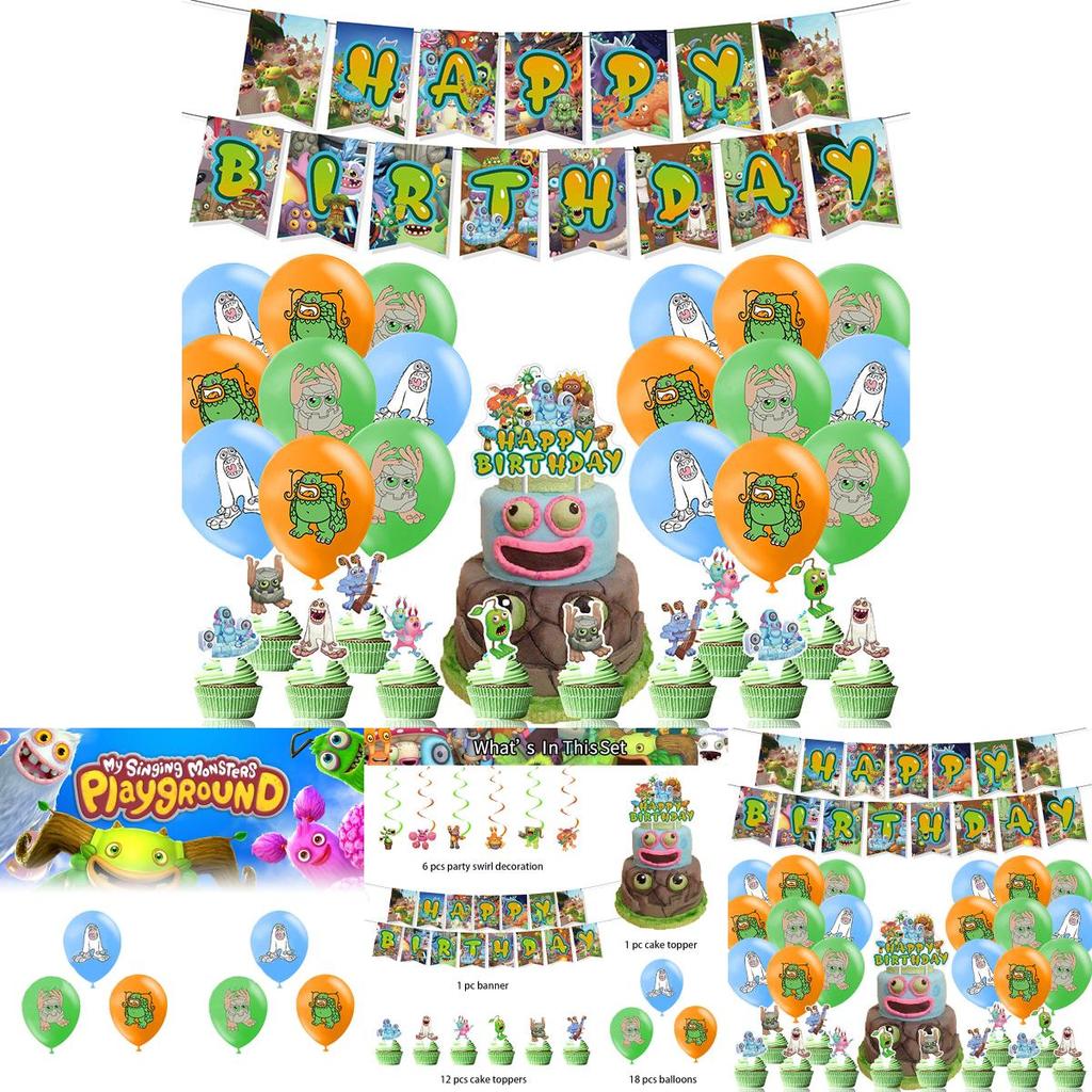 Set di Striscione My Singing Monster Party Con Palloncini Mostro Per Decorazioni di Compleanno