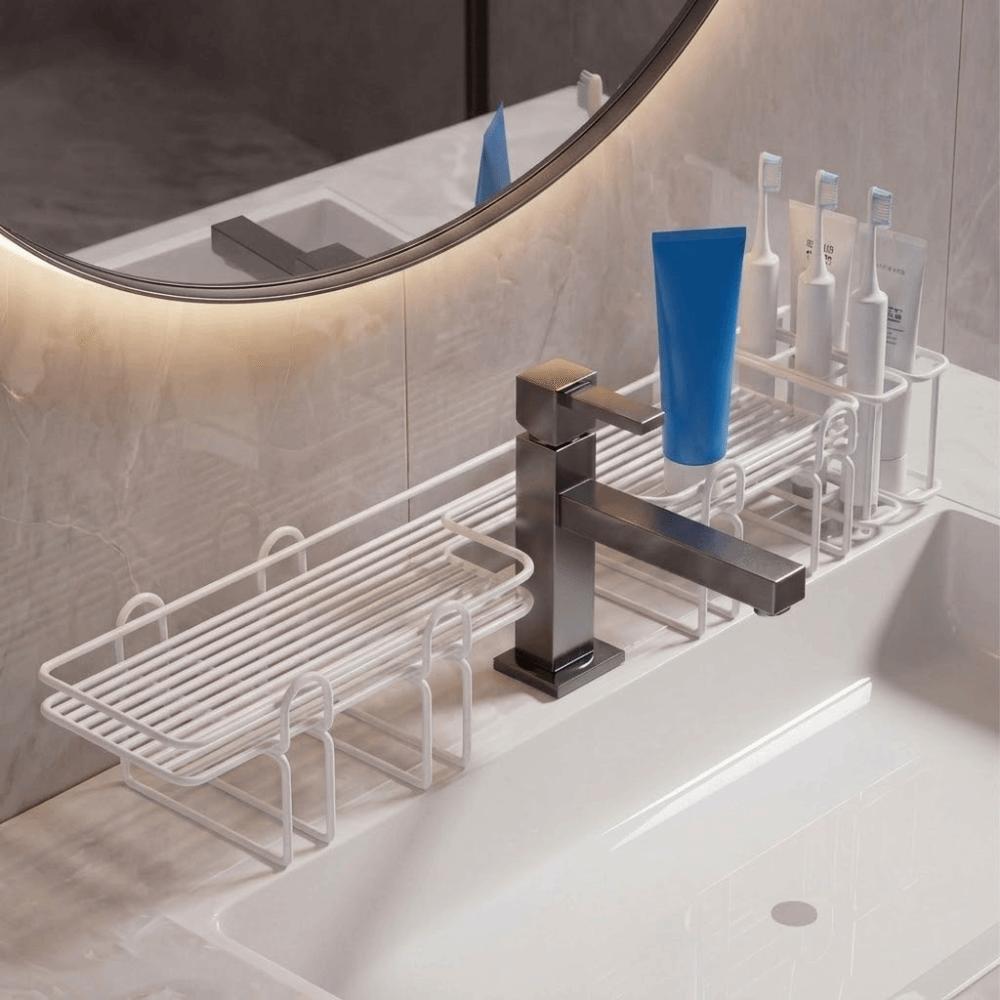 Draining Bathroom Counter Shelf for Organizing Handwashing Basins Cosmetics and Skincare Products белый