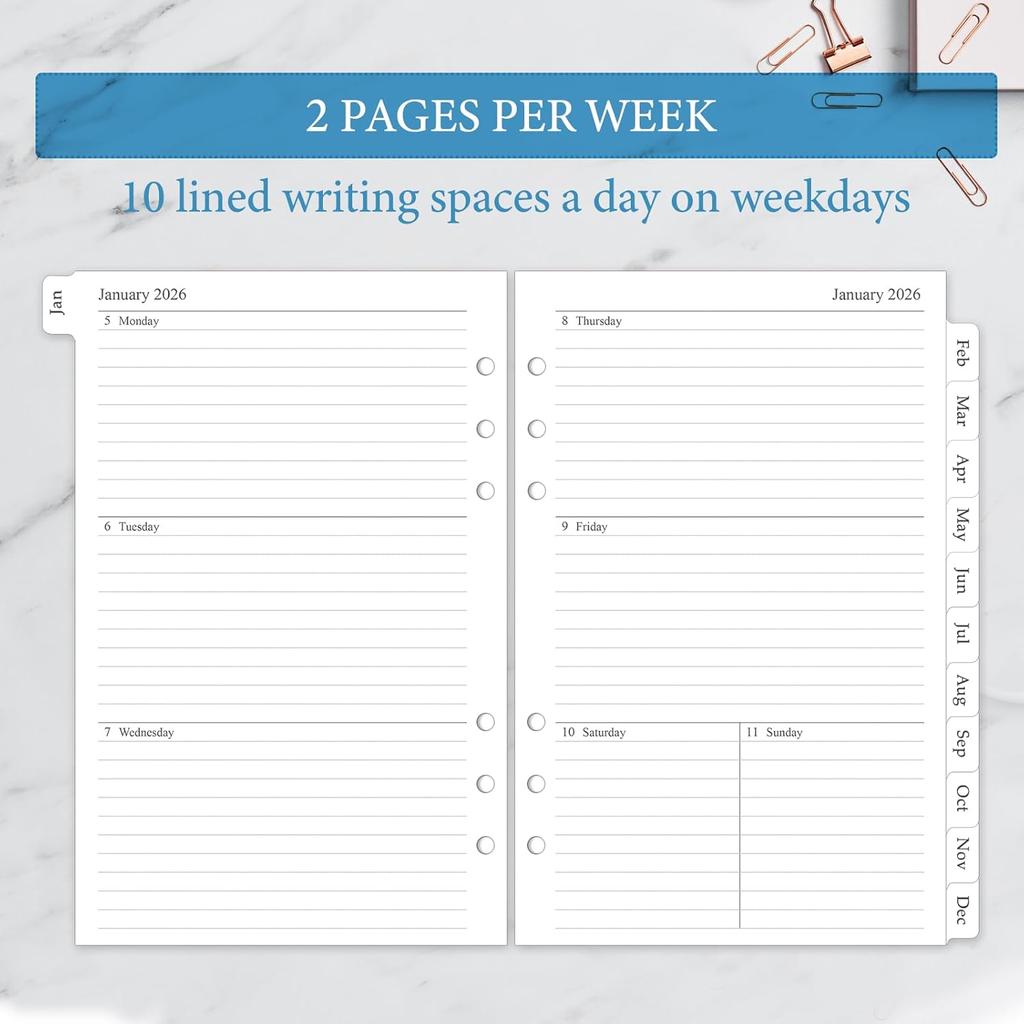 .com : 2026 Weekly & Monthly Planner Refill, A5 Medium Planner erts for 6 Holes, 5.5"x8.5", Jan. 2026 - Dec. 2026, 12 Monthly Calendars with