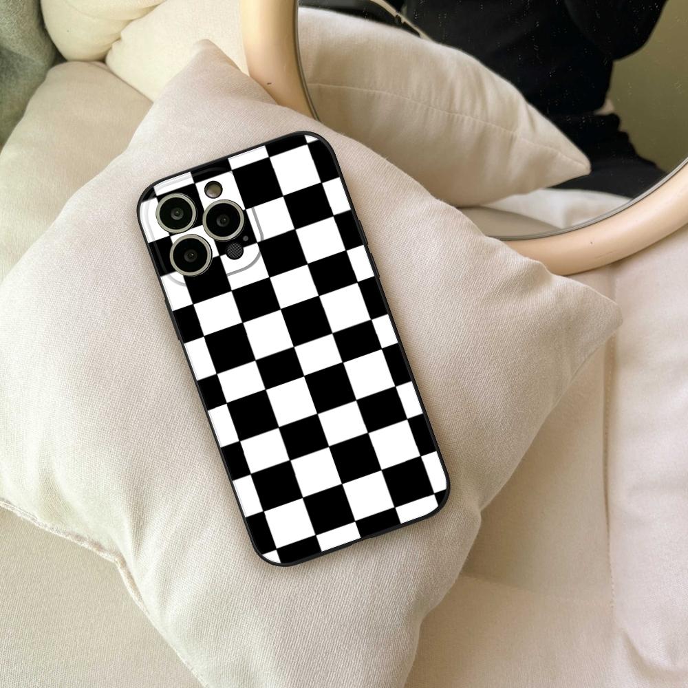 Checker Checked Chess Board Phone Case FOR IPhone 15 14 11 12 Pro 15 16 Plus 13 Pro MAX XR XS Black Soft Covers