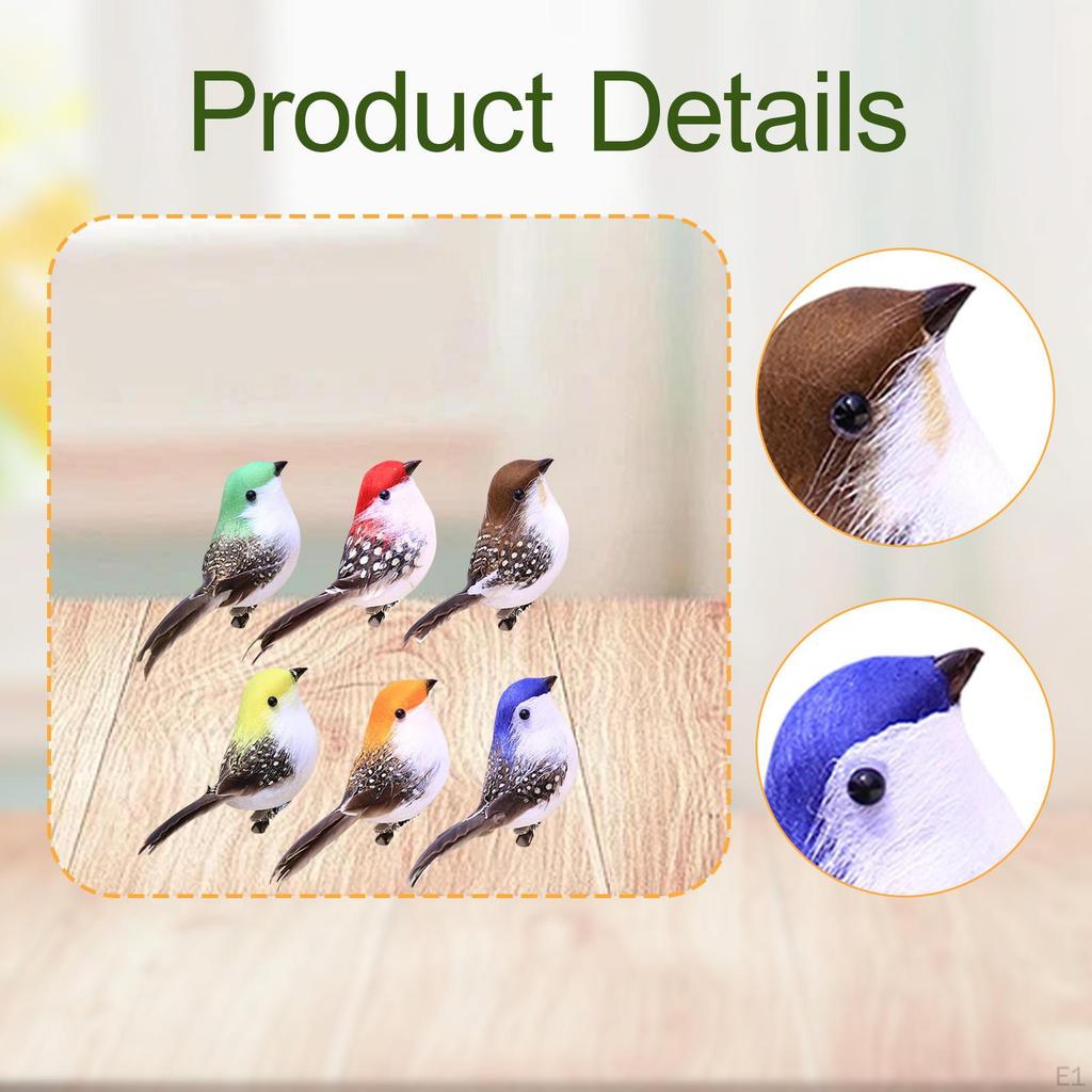 6 Pieces Artificial Birds Tree Ornaments Clip on Simulation Floral Arrangements for Garden