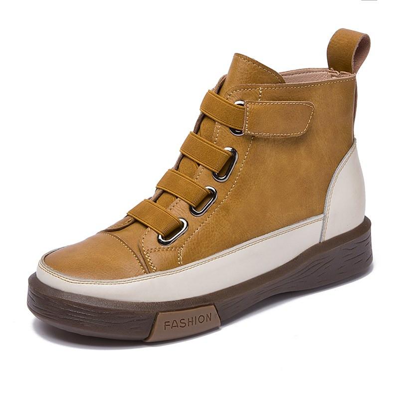 Mode AIYUQI Damen Winterschuhe Flach Echtleder 2025 Antik Farbpassend Schnürung vorne Damenstiefel Trend Mädchen Studentenschuhe