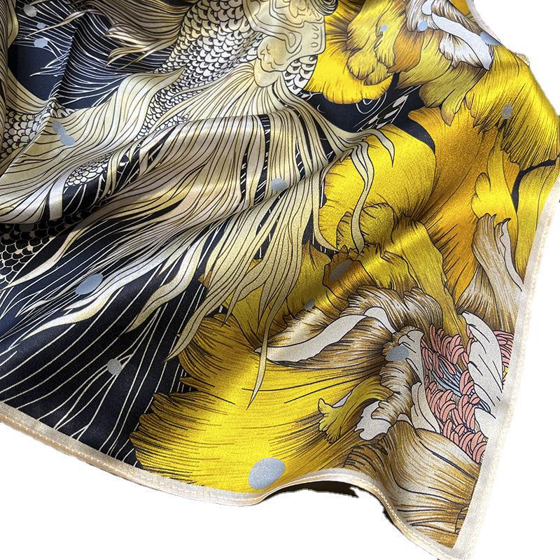 Peony Koi Mulberry Silk Scarf Female Spring And Autumn Foreign Style Versatile 70 Chinese Square Scarf Silk Scarf Decoration