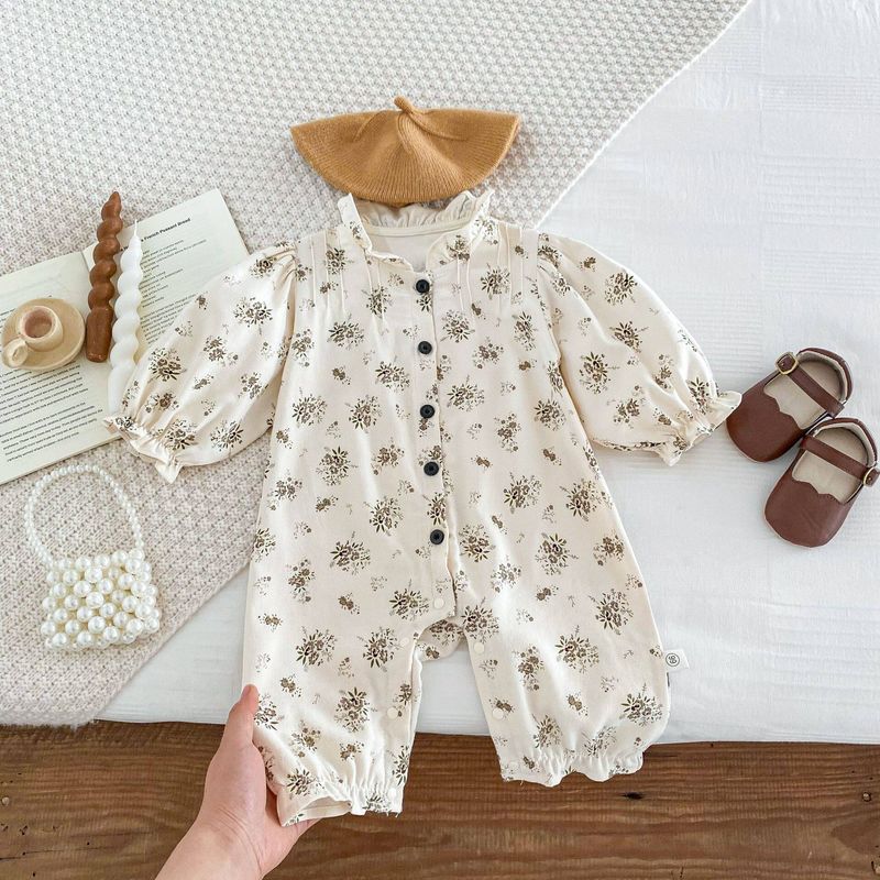 Ins Spring Baby Girl Doll Collar Printed Princess Jumpsuit Fresh Style Baby Girl Photo Shoot Romper