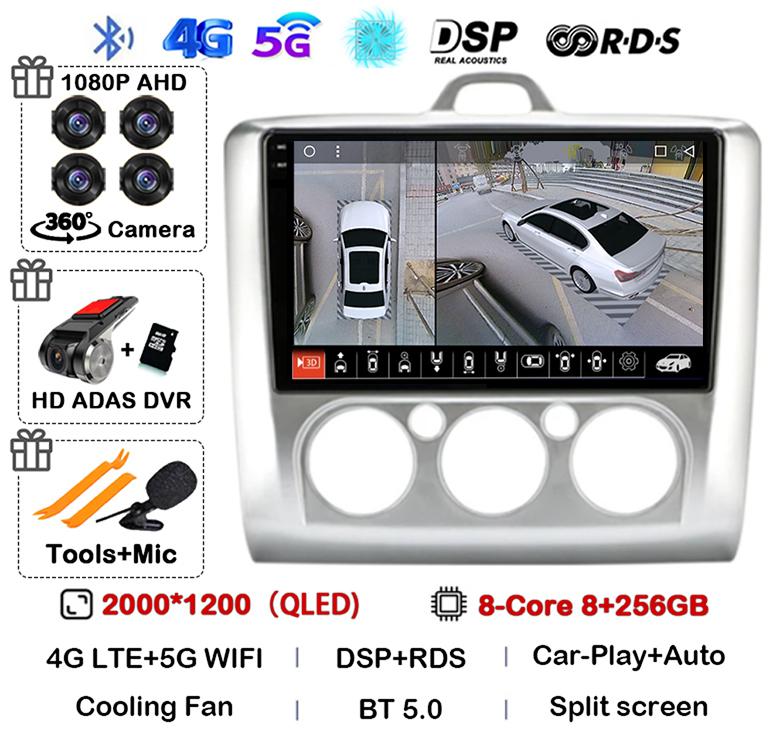 Android 14 Carplay Auto GPS 4G+WiFi Car Radio for Ford Focus Exi MT AT 2004-2011 Multimedia Video Player Stereo DSP Head Unit BT