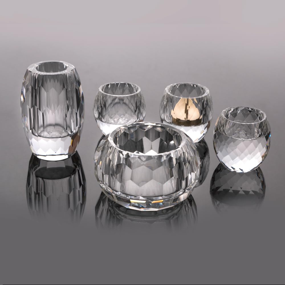 Vega Clear Buddhist Altar Set, 5 Buddhist Altar Accessories, 2.5-inch, Crystal, Modern, Stylish, Includes Incense Burner, Flower Vase, Candle Holder,