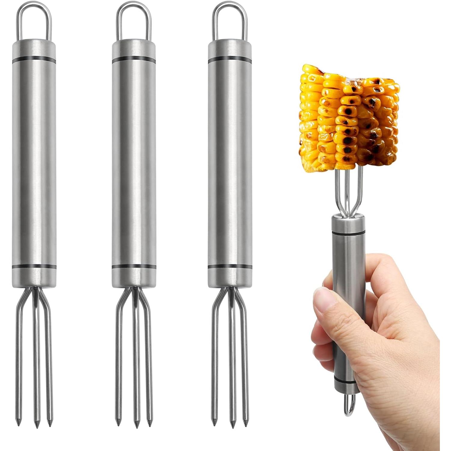 

4Pcs Corn on The Cob Holders Sweetcorn Forks Extended Skewers Stainless Steel for Ddaily Meals Barbecues Parties Picnics Tools 4-Pack серебряный