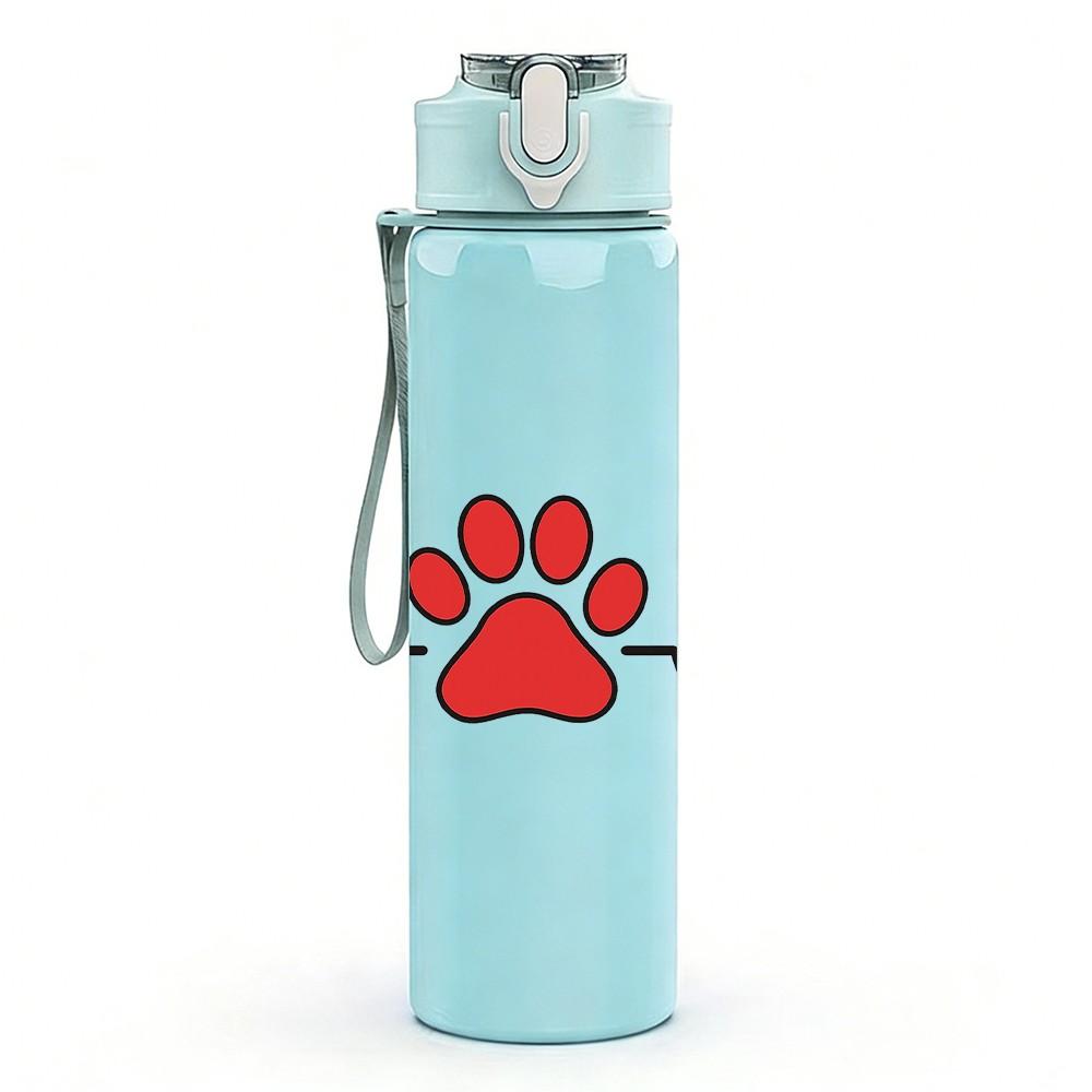 1PC Paw Print Heartbeat Graphic 750ml Color Plastic Sports Water Bottle Leakproof Flip Straw Lid Suitable for Sports Office Home Use