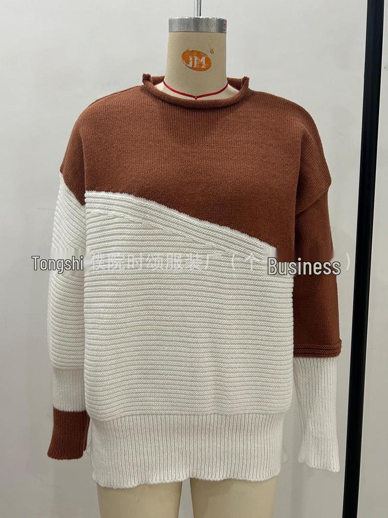 Women's Casual Color Block Long Sleeve Knit Sweater