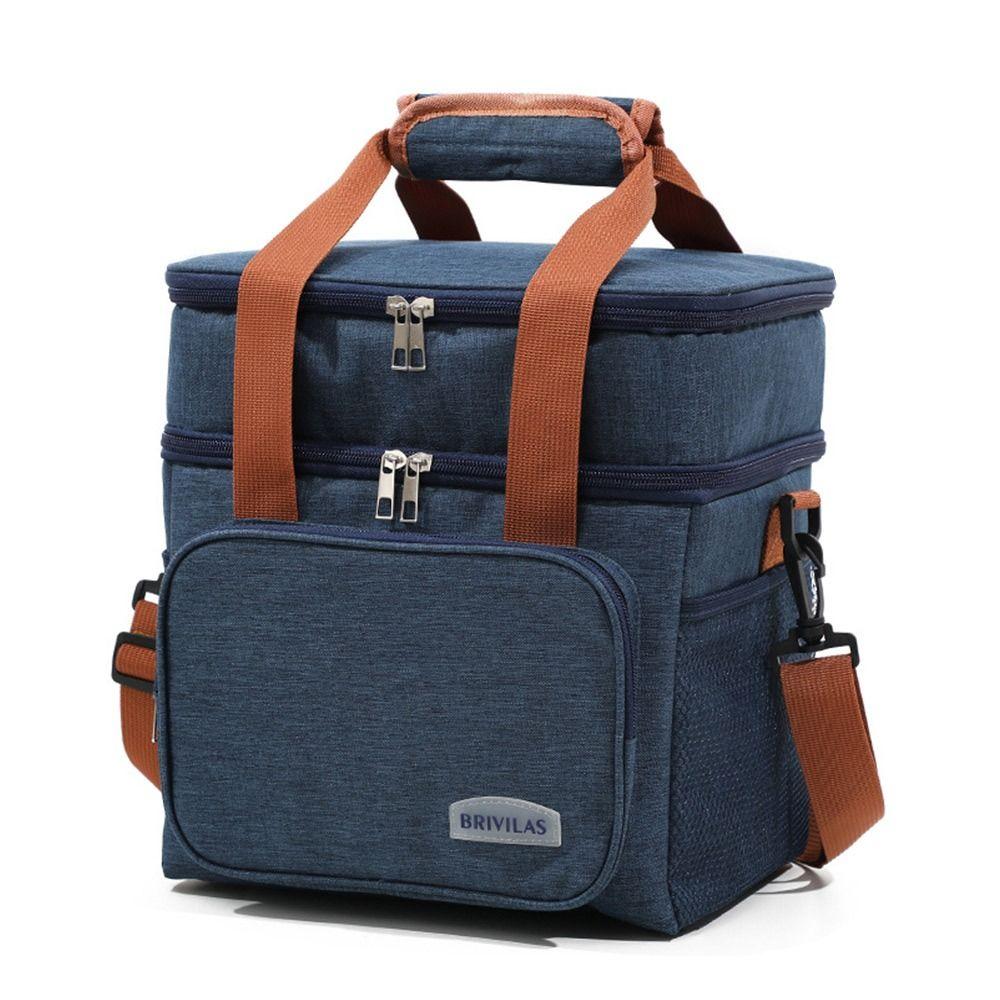 Large Capacity Lunch Box Double Layer Lunch Bag Meal Pouch Food Insulated Cooler Ice Bag
