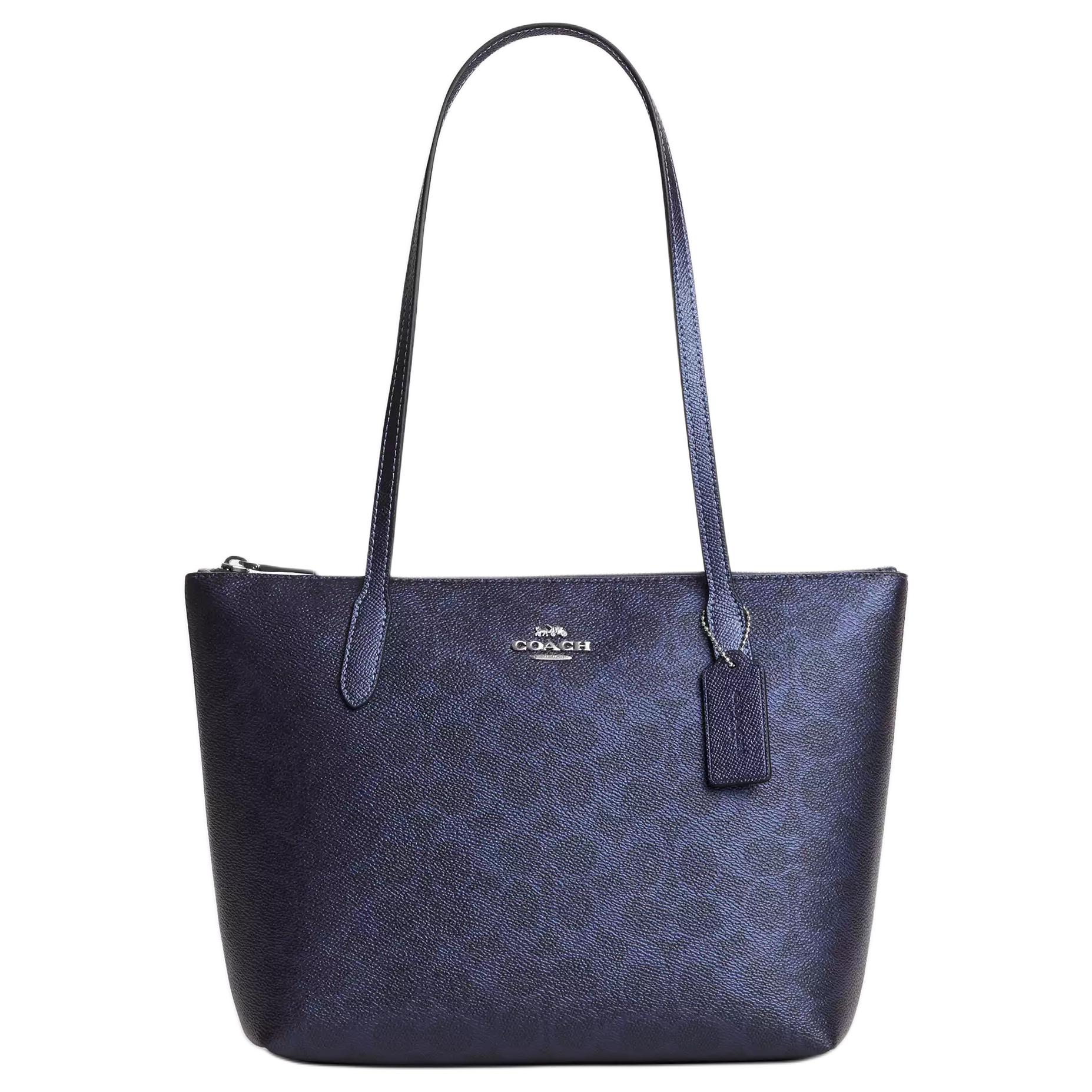 

Сумка-тоут Coach Fiona 24 с золотым логотипом, сумка для покупок, сумка через плечо, женская сумка-тоут, темно-синий, CW396-SBLNV Basic Set (Bag+Dust Bag)