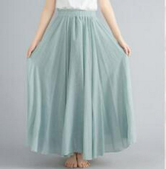 Women's Plus Size Cotton Linen Midi A-Line Skirt with Elastic Waist In 20 Colors