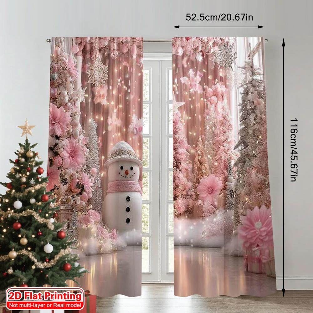 2pcs 2D flat printing Christmas Drapes Starry Night Snowflakes (5) Machine Washable Fabric Without Electricity Spring Party &
