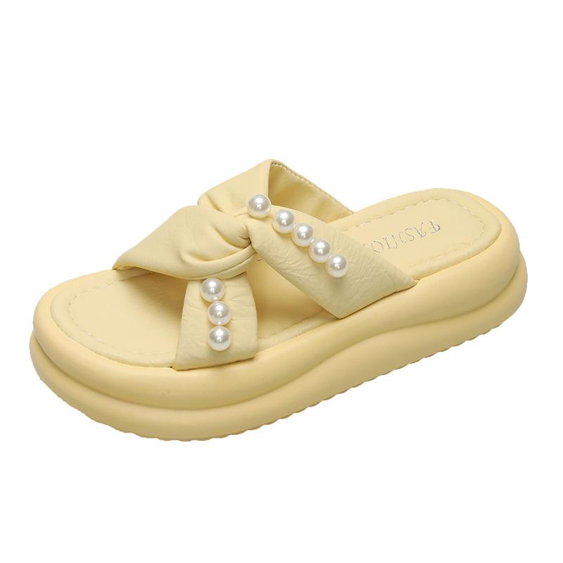 Cool Slippers Female 2025 Summer New with Skirt Fairy Wind Beaded Thick Bottom Outer Wear Cross Word Fashion Slippers