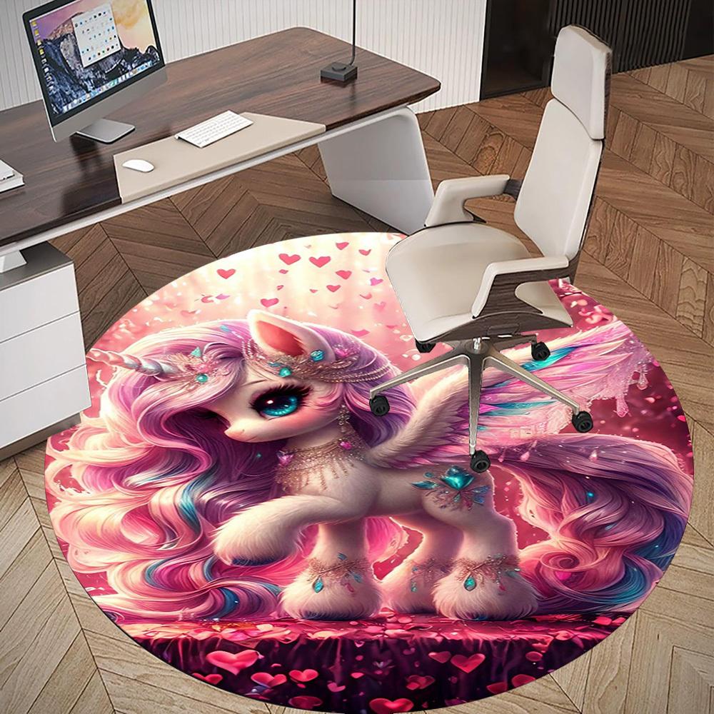 1PC Unicorn Fantasy Wings Round Chair Mat Area Rug - Non-Slip, Floor Mat for Office, Bedroom, Home Decor Christmas Gift C0528021